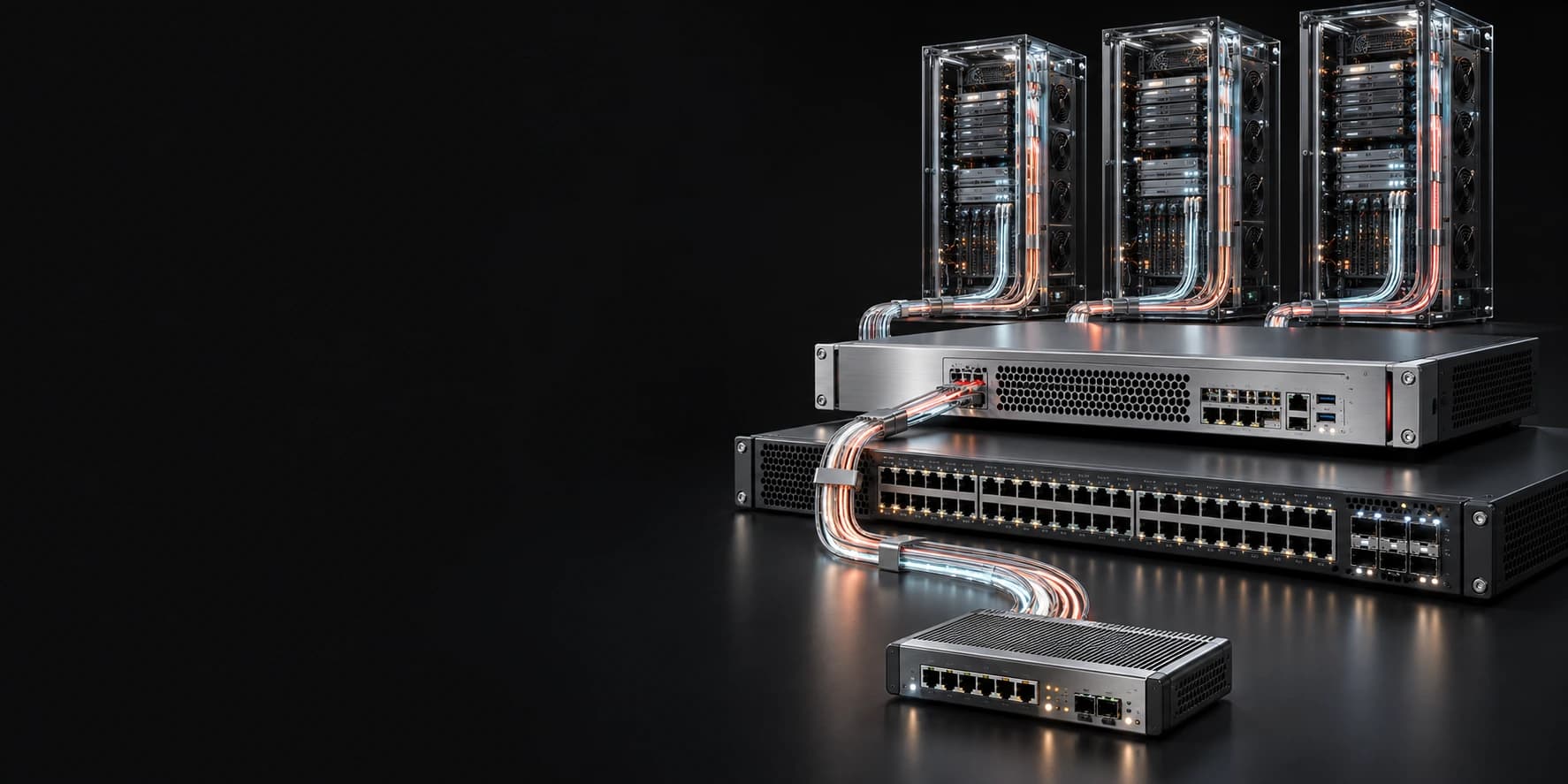 Branch, network equipment and server workloads connected in an illustrative architecture.